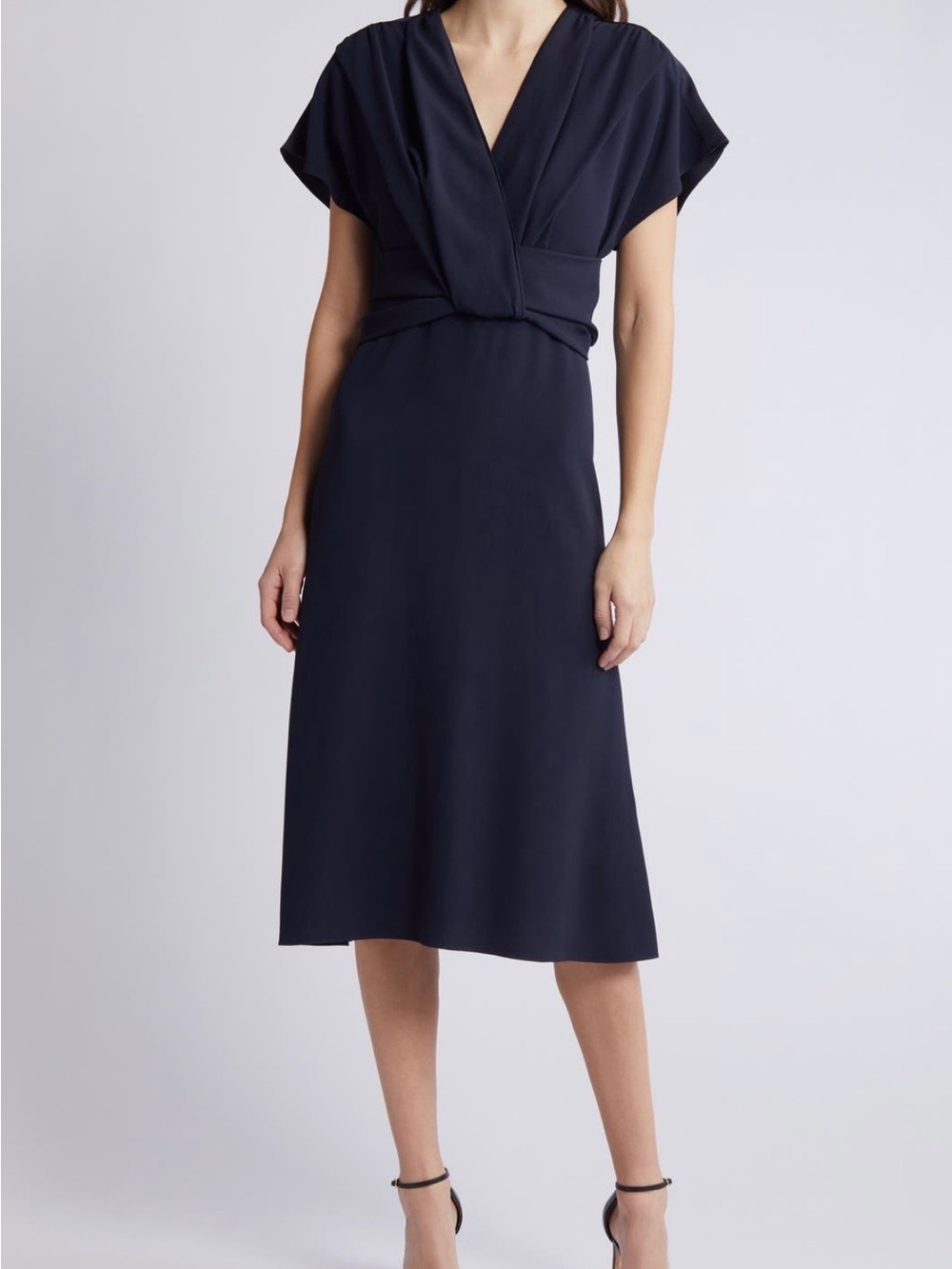 Hugo Boss Navy V‑Neck Wrap Midi Skirt